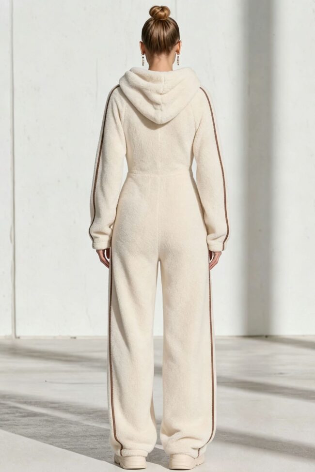 The Eleonore Hooded Zip Up Faux Shearling Jumpsuit Detail – La Rose Couture Dresses & Gowns