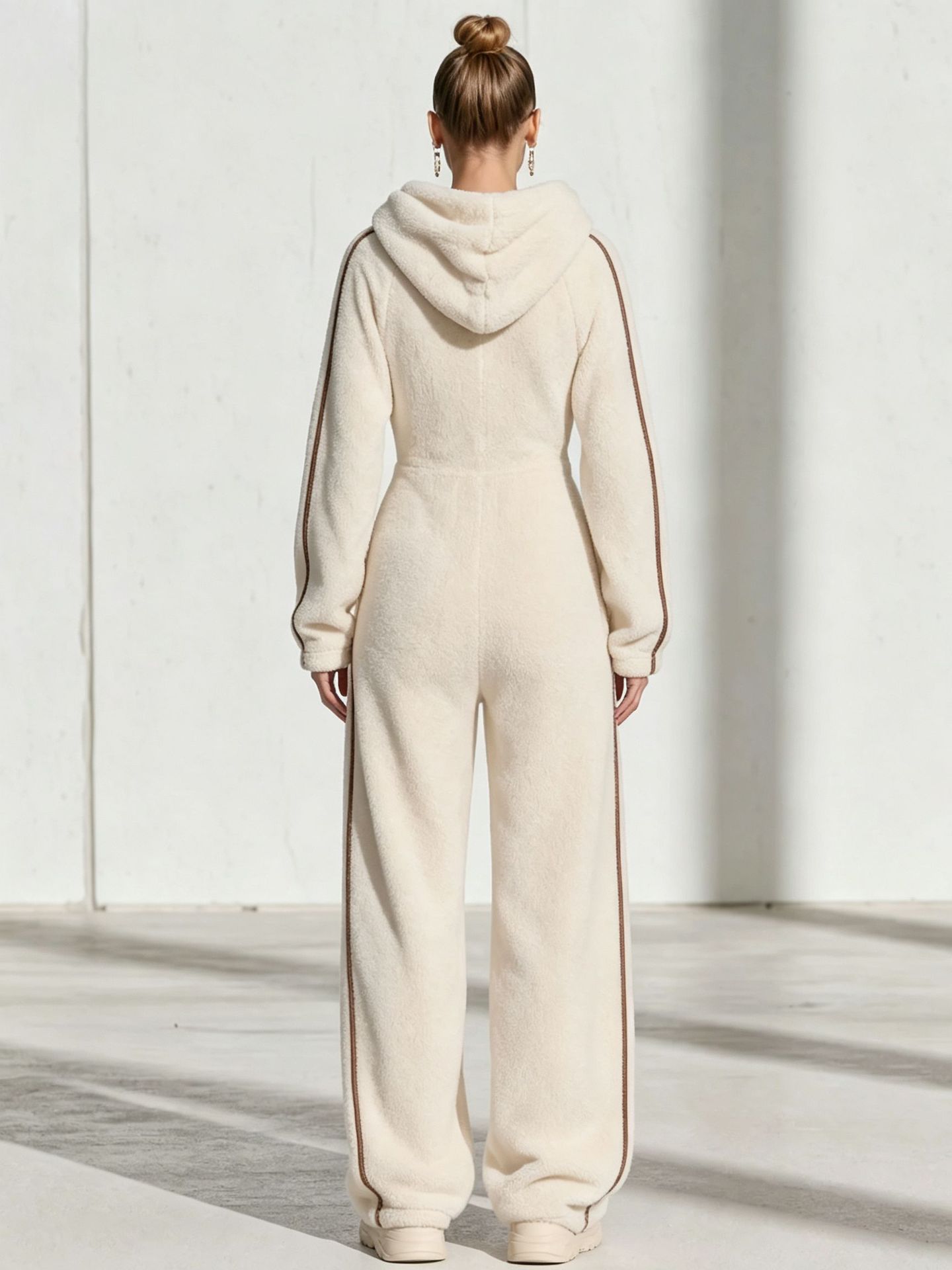 Hooded Zip-Up Faux Shearling Jumpsuit - Image 4