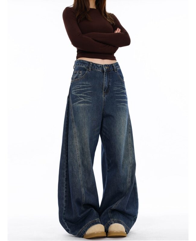 The Solene Distressed Relaxed Fit Wide Leg Denim Jeans Detail – La Rose Couture Trousers & Skirts
