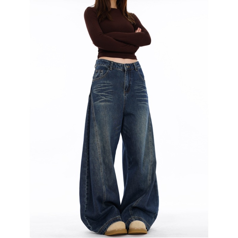 Women's Distressed Relaxed Fit Wide-Leg Denim Jeans - Image 5