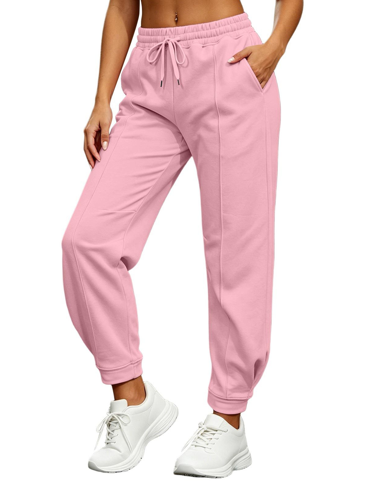 Women Fleece Lined Sweatpants Casual Joggers Drawstring Pants - Image 3