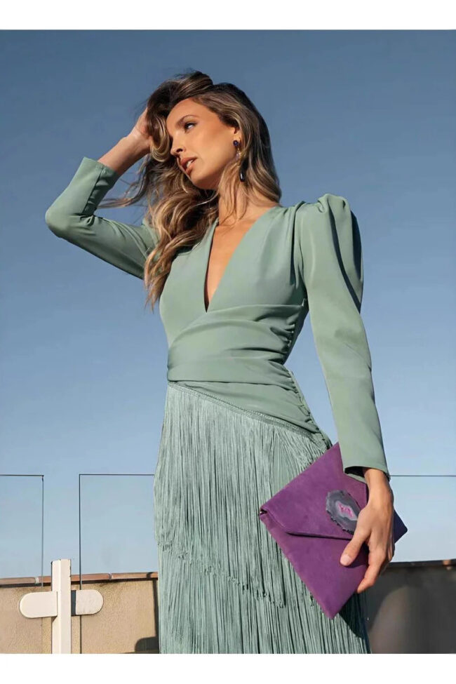 The Nadege Elegant Tassel Maxi Evening Dress Detail – La Rose Couture Dresses & Gowns