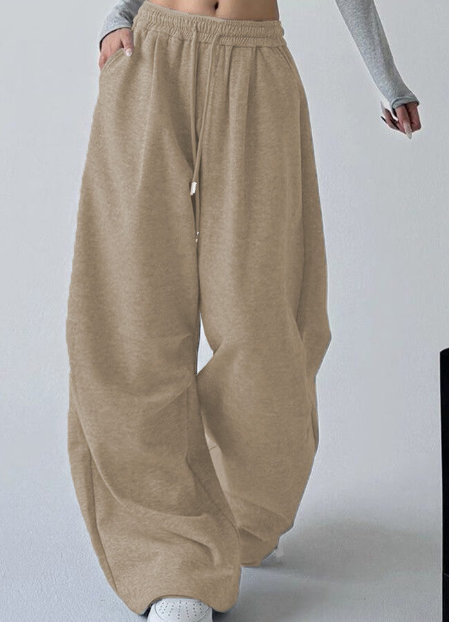 The Delphine Straight Loose Fleece Lined Drawstring Casual Pants Detail – La Rose Couture Trousers & Skirts