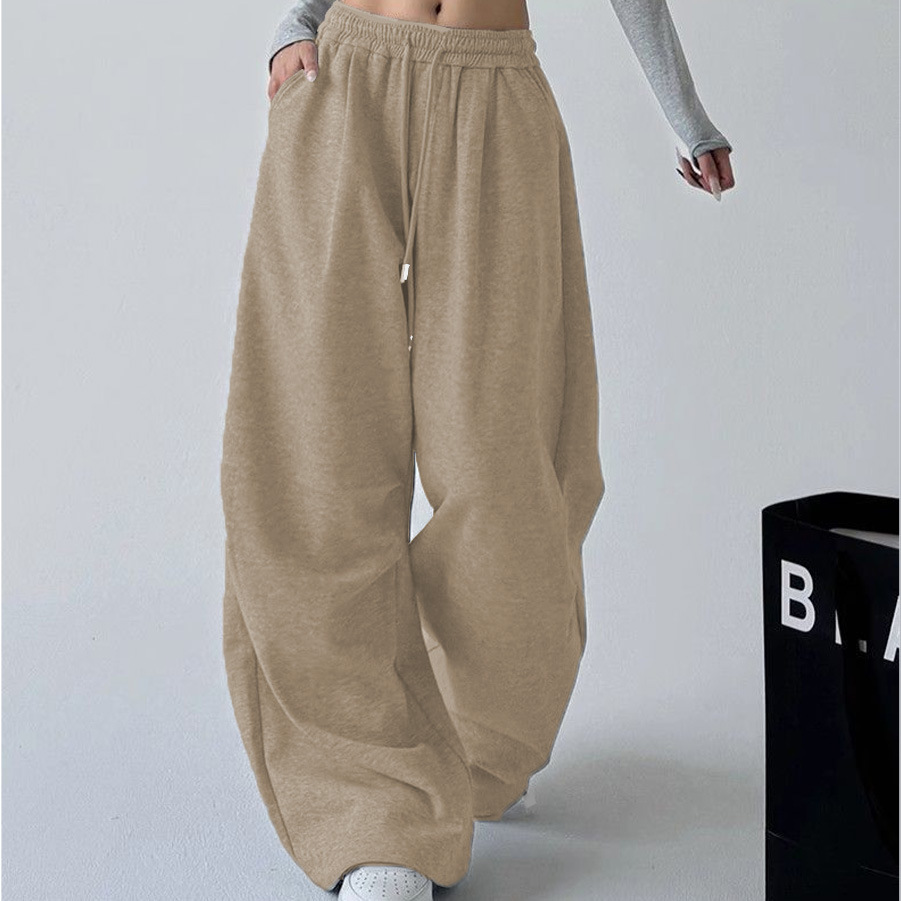 Women's Straight Loose Fleece-Lined Drawstring Casual Pants - Image 4