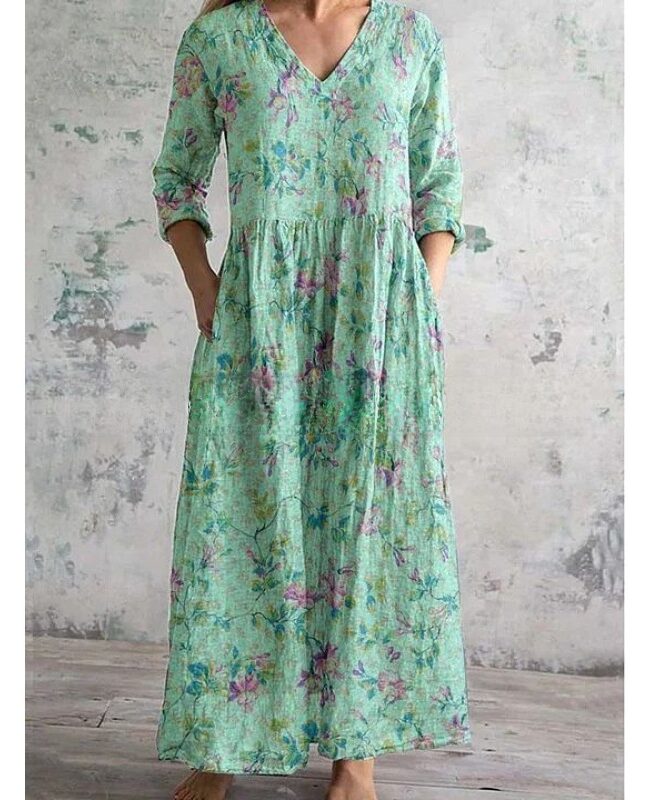 The Hortense Printed Casual Loose Long Sleeve Dress Detail – La Rose Couture Dresses & Gowns
