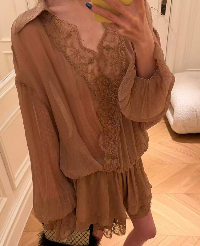 The Emmanuelle Minimalist Lace Patchwork Shirt Dress – La Rose Couture Dresses & Gowns