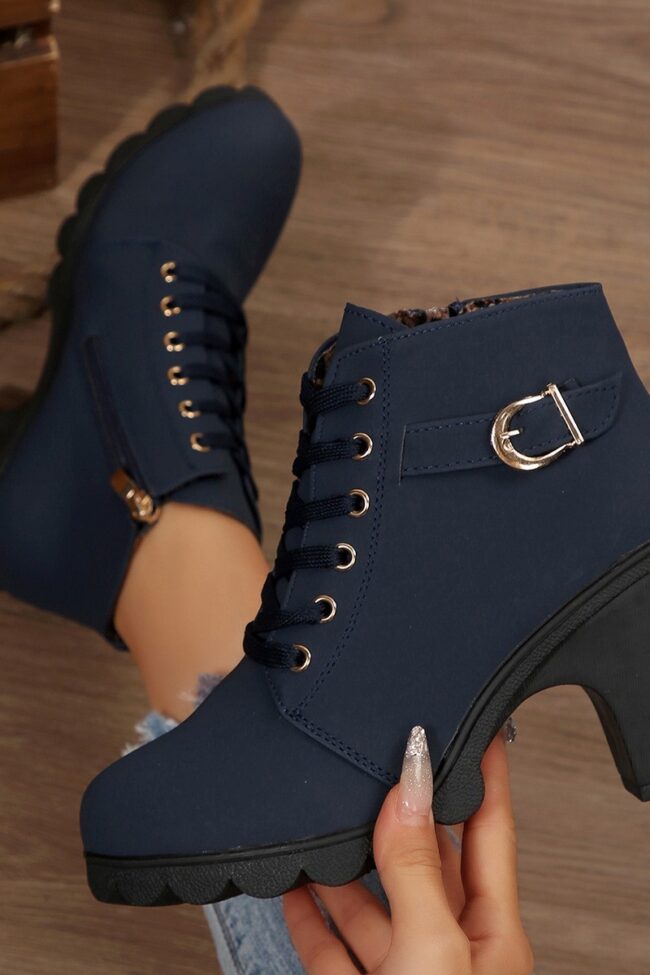 The Clothilde Thick Heel Ankle Boots Round Toe Lace Up Combat Detail – La Rose Couture Shoes & Footwear