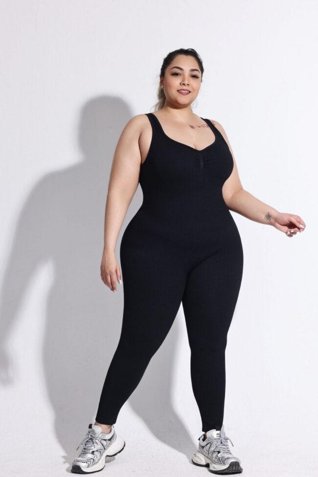 The Isaline Plus Size Backless Thick Ribbed Jumpsuit Detail – La Rose Couture Dresses & Gowns