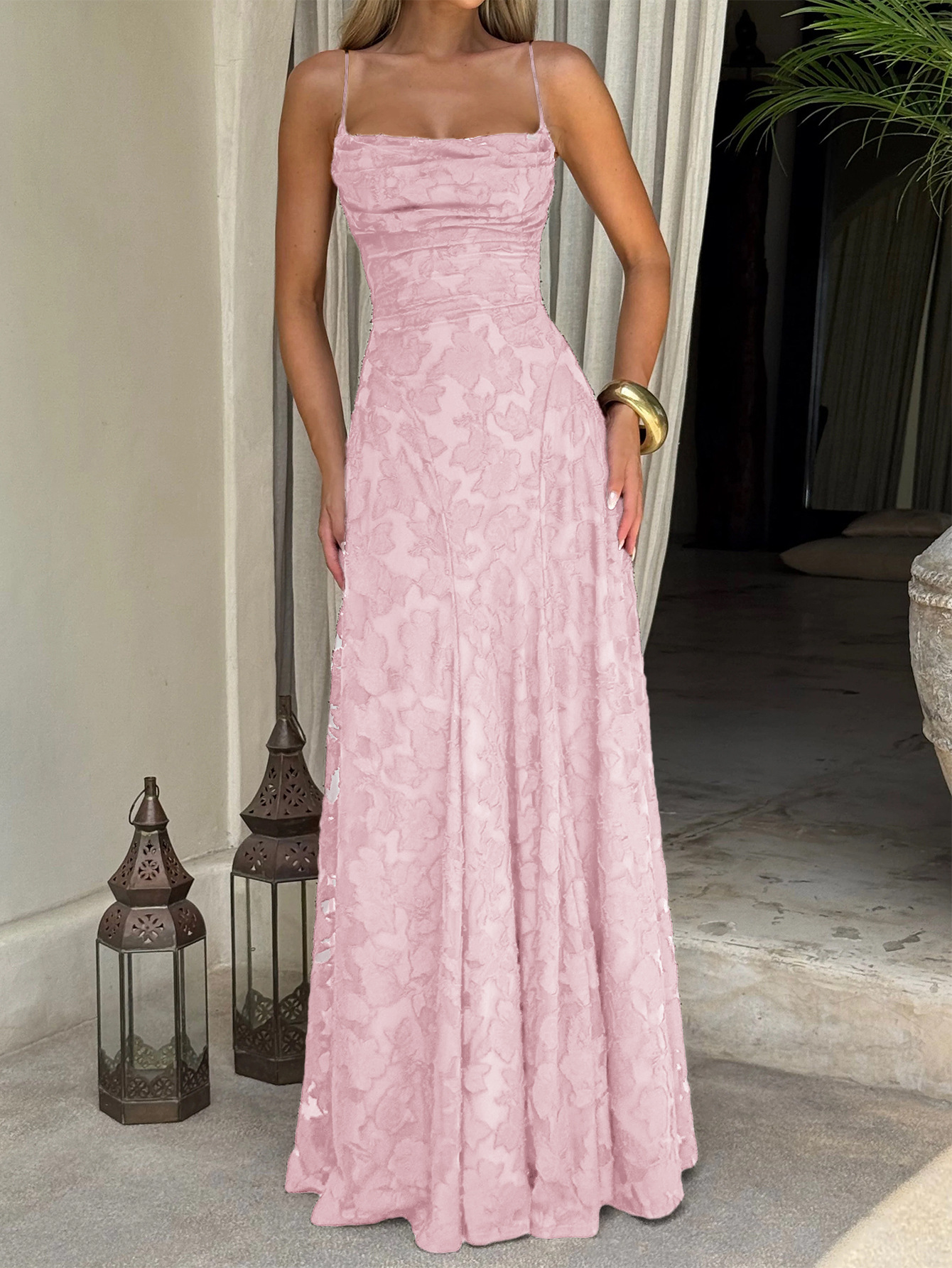 Elegant Suspender High Waist Long Dress - Image 3