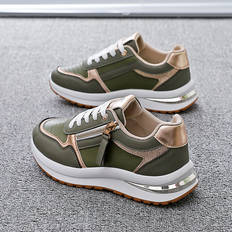 Women Colorblocked Round Toe PU Leather Flat Platform Casual Sneakers - Image 4