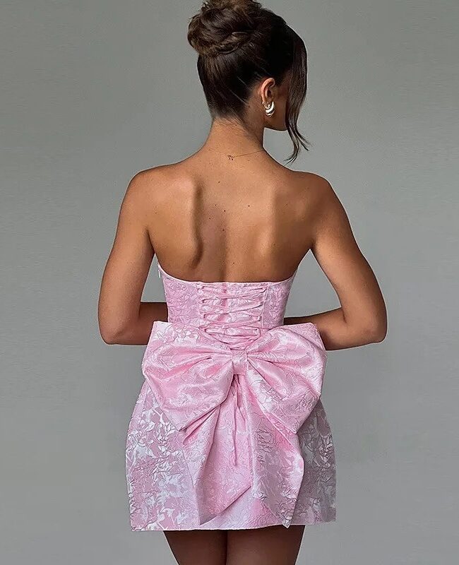 The Rosalie Bow Detail Jacquard Tube Dress – La Rose Couture Dresses & Gowns