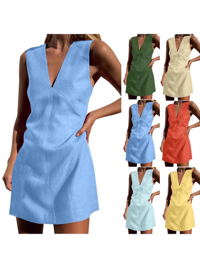 Womens Summer Sleeveless V-neck Dress