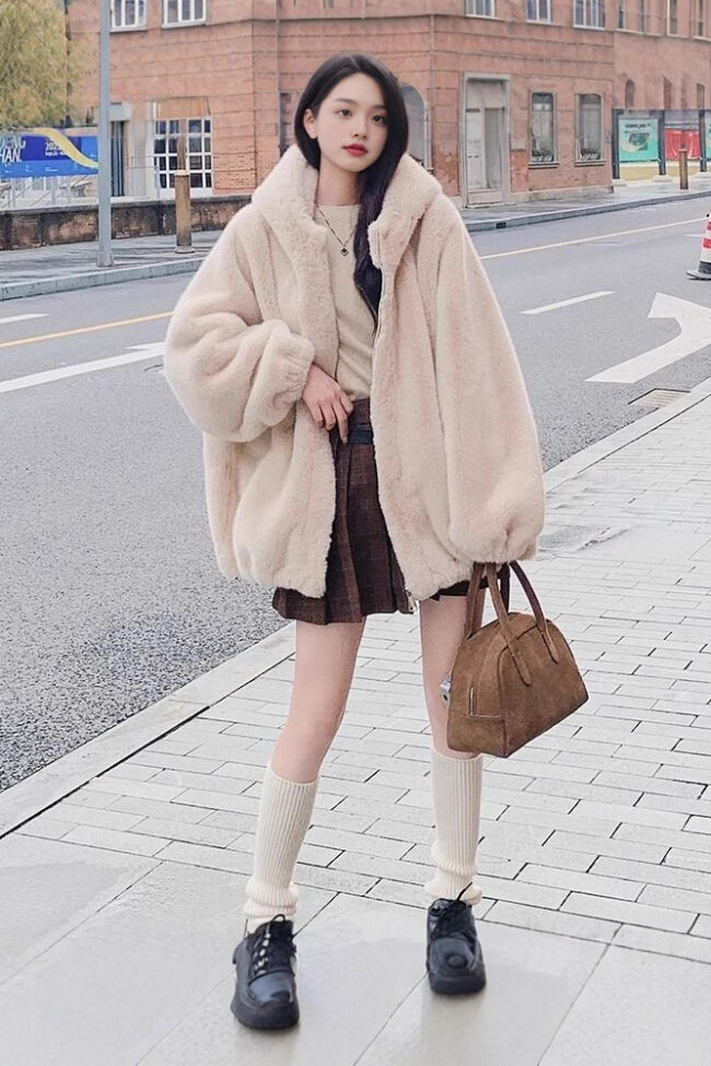 The Nina Short Plush Hooded Coat Detail – La Rose Couture Coats & Jackets
