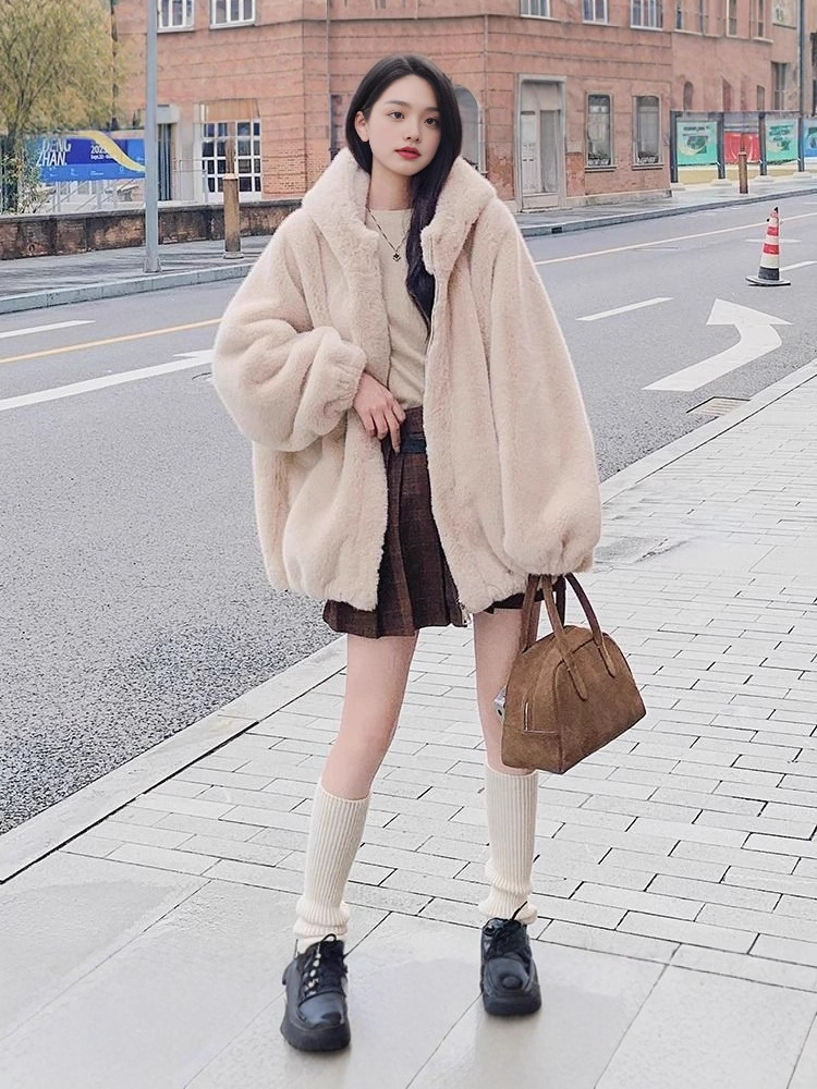 Women Short Plush Hooded Coat - Image 2