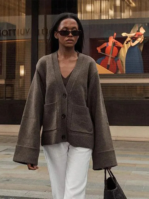 V-Neck Knitted Cardigan Jacket - Image 3