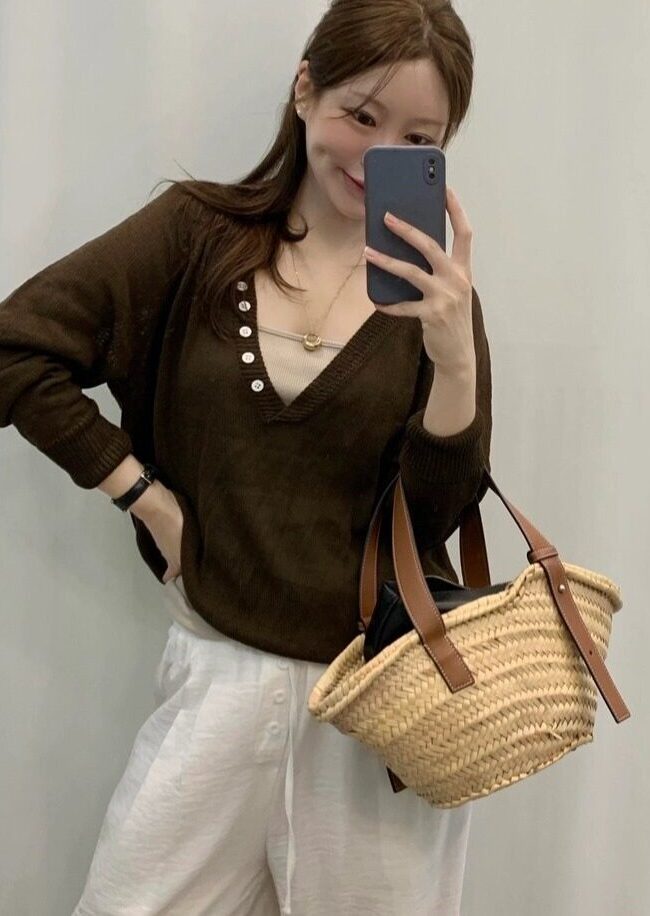 The Daphne Autumn V Neck Button Long Sleeve Knit Top – La Rose Couture Tops & Blouses