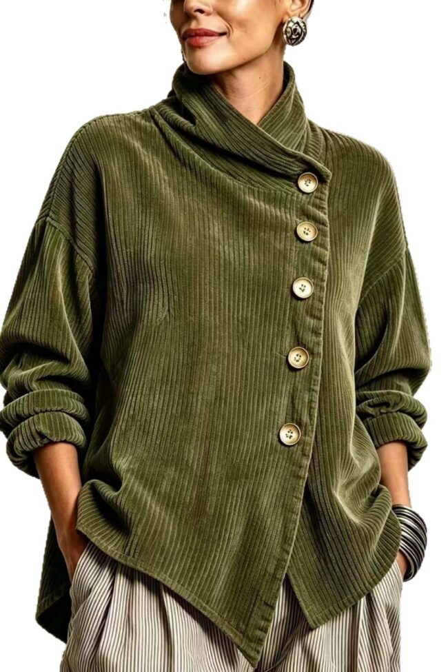 The Celine Autumn Winter Corduroy Asymmetric Off Shoulder Jacket Detail – La Rose Couture Coats & Jackets