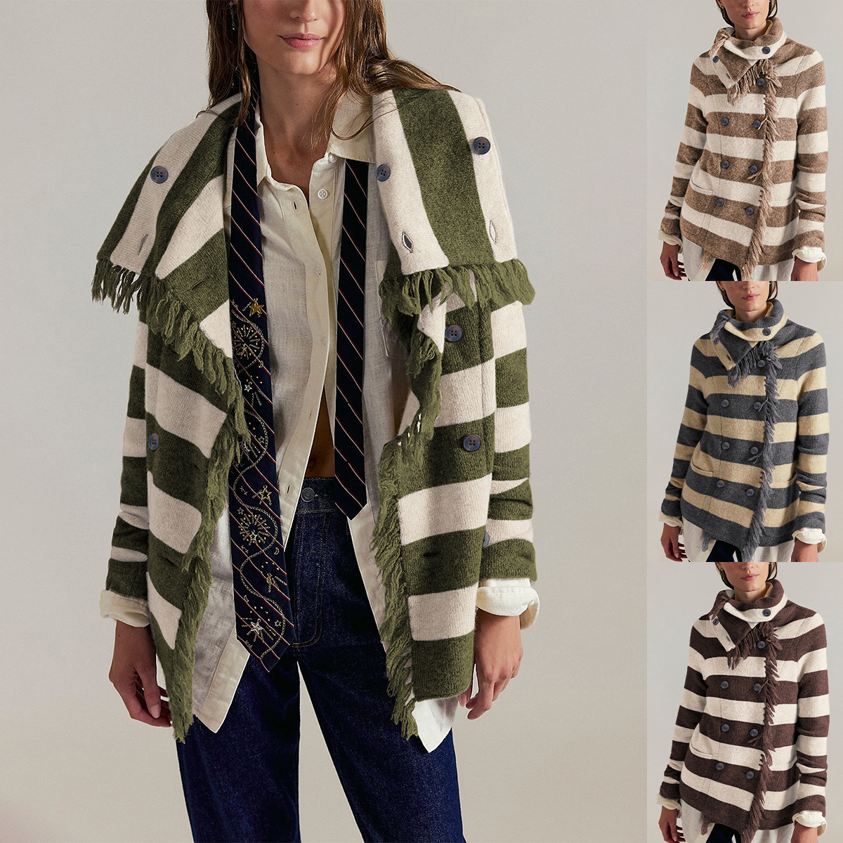 Women's Turtleneck Sweater Sweater Autumn and Winter Striped Loose