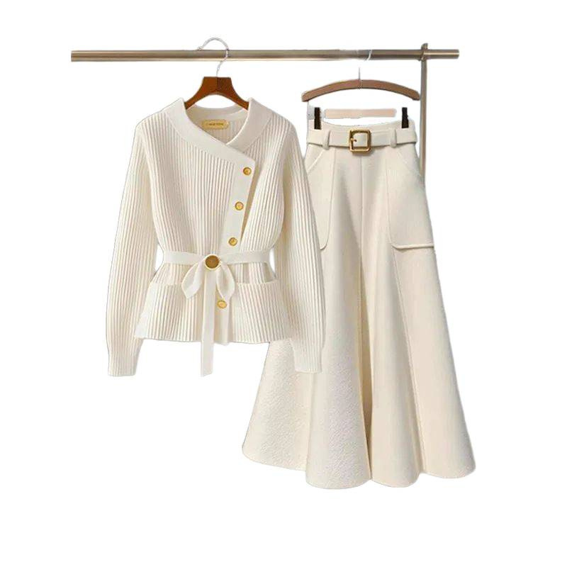 Elegant Apricot Knitted Top High Waist Skirt Set - Image 4