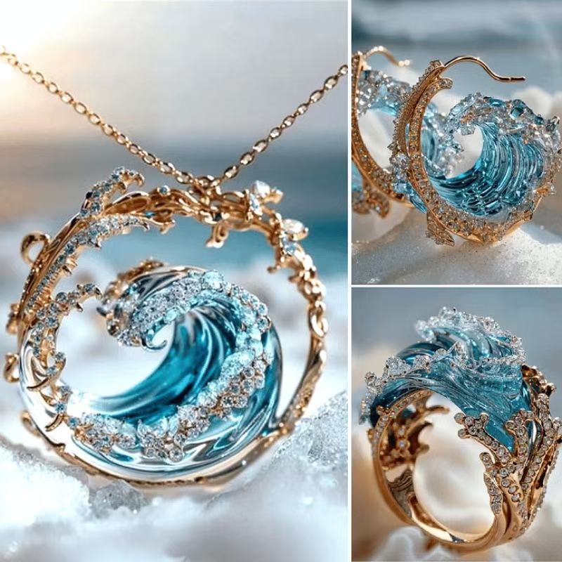 Creative Wave Resin Decoration Jewelry Set - Image 3