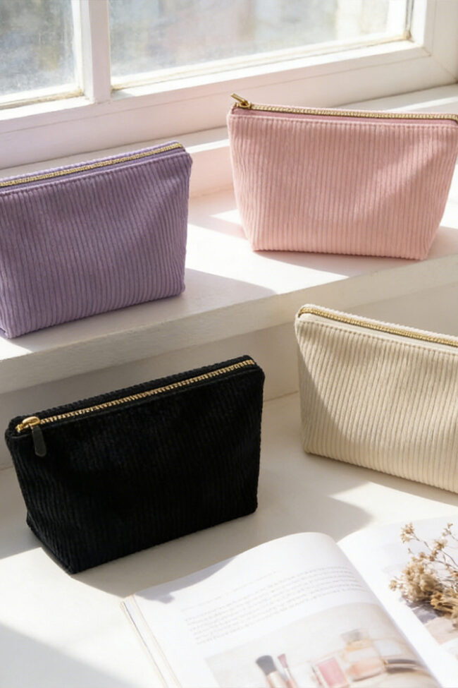 The Amandine Large Capacity Corduroy Clutch Makeup Pouch Detail – La Rose Couture Handbags & Clutches