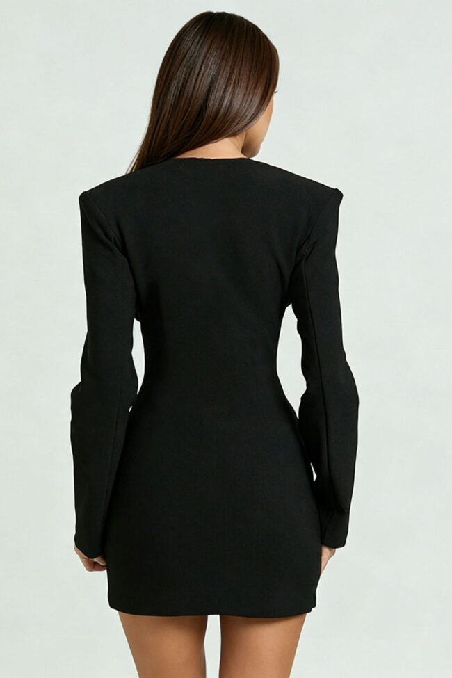 The Adrienne V Neck Long Sleeve Slim Dress Detail – La Rose Couture Dresses & Gowns
