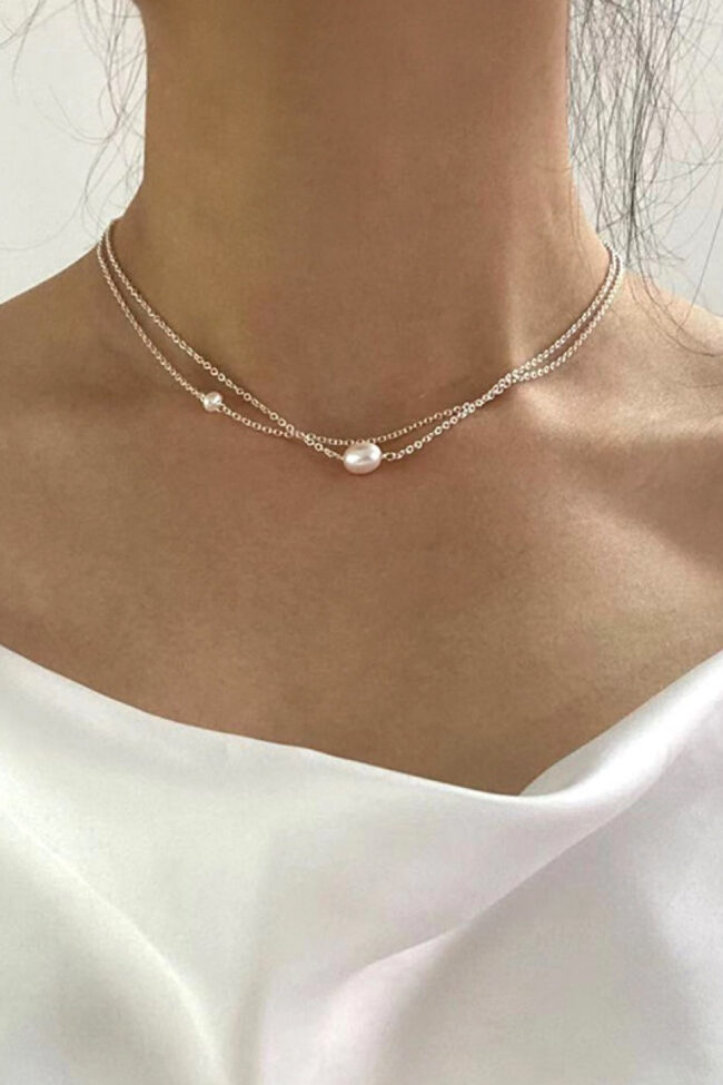 The Valerie Stainless Steel Double Layer Irregular Freshwater Pearl Clavicle Chain Necklace Detail – La Rose Couture Jewellery & Accessories