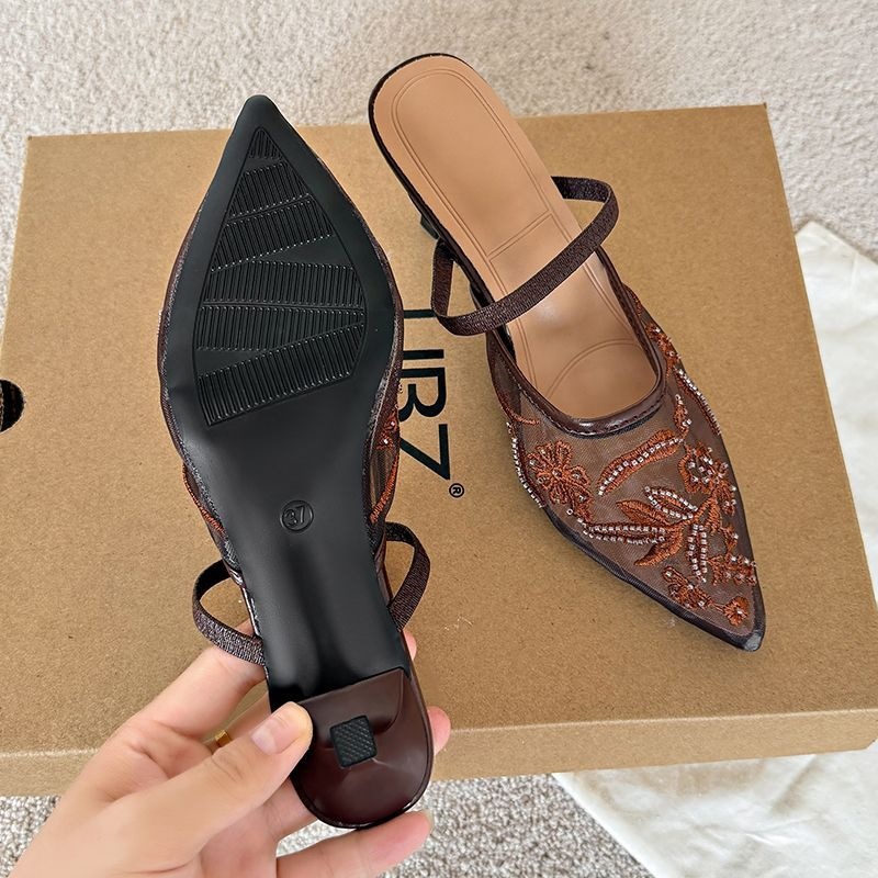 Lace Pointed Toe Mule Sandals - Image 4