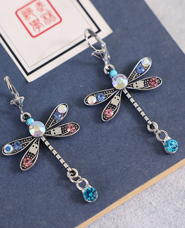 The Marlene Colorful Dragonfly Drop Earrings Vintage Long Electroplated Alloy Detail – La Rose Couture Jewellery & Accessories