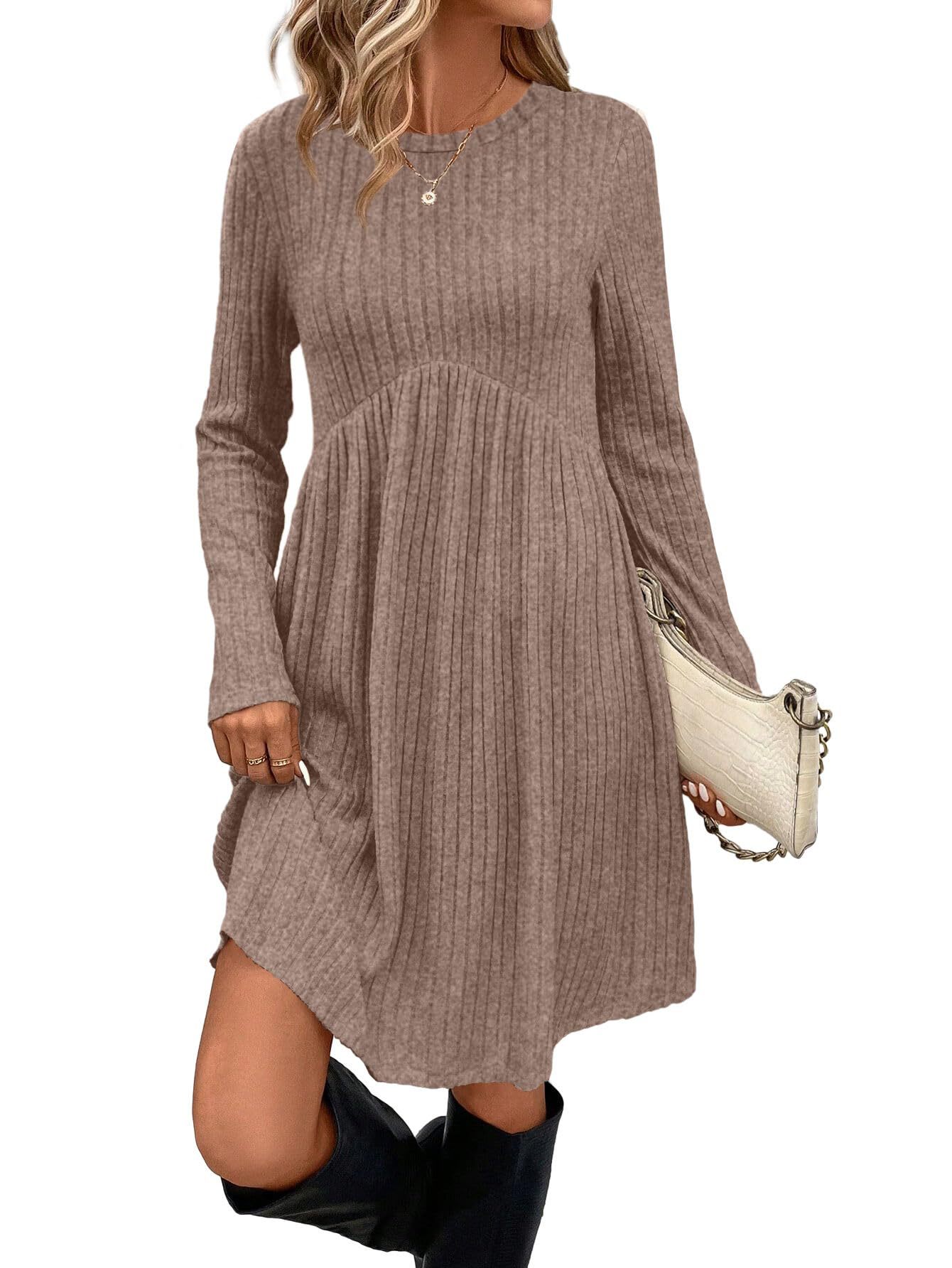Women's Long Sleeve Knit Dress with Belt - Image 5