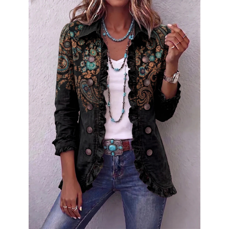 Womens Ruffled Long Sleeve Cardigan