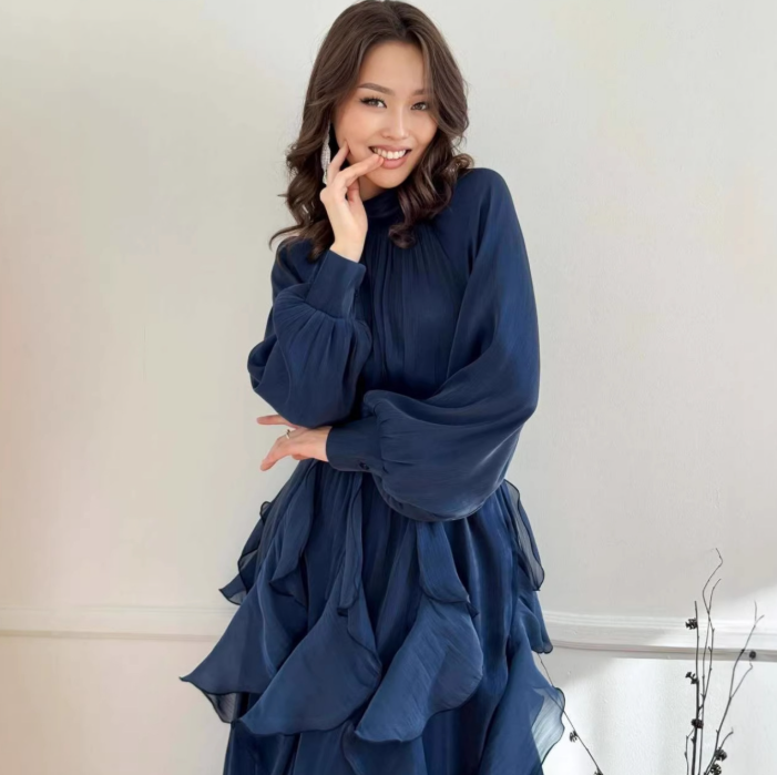 Elegant Ruffle Pleated Dress - Image 2