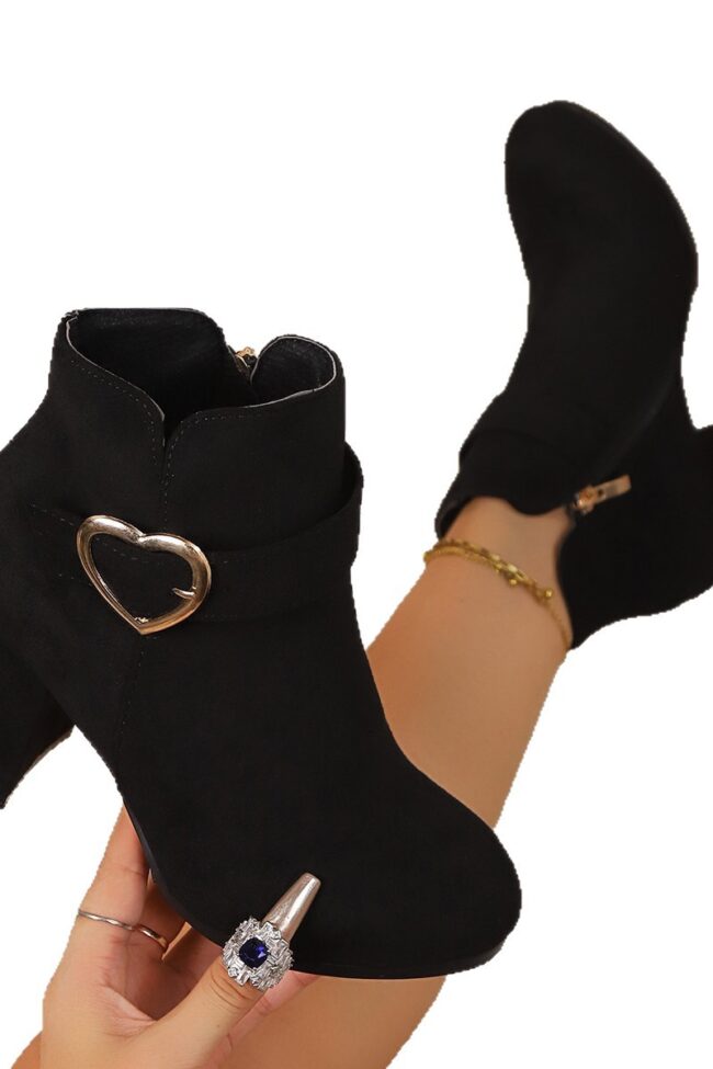 The Daphne Suede Thick Heel Boots with Metal Buckle and Side Zipper Detail – La Rose Couture Shoes & Footwear