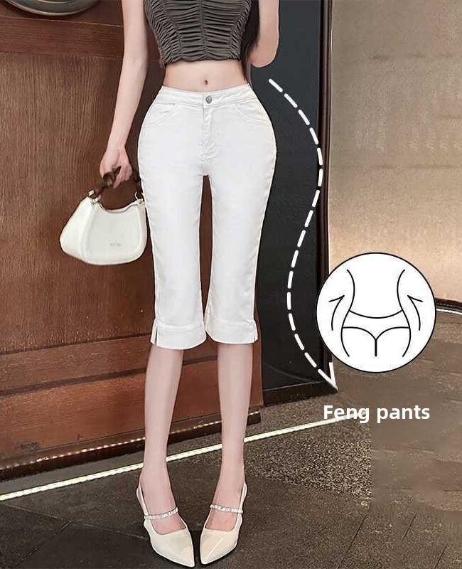 The Diane Stretch Denim Capri Pants with Side Slit Detail – La Rose Couture Trousers & Skirts