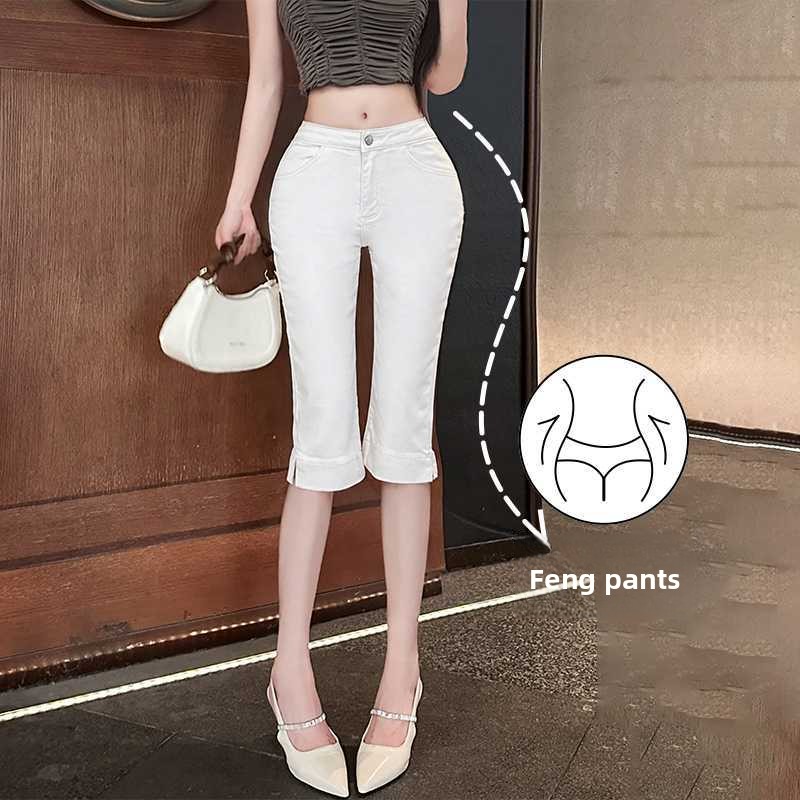 Stretch Denim Capri Pants with Side Slit - Image 2