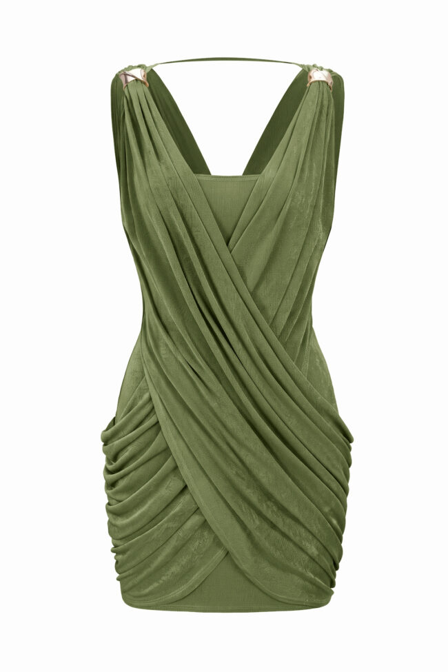 The Nadege Vintage Accordion Pleated V Neck Dress Detail – La Rose Couture Dresses & Gowns