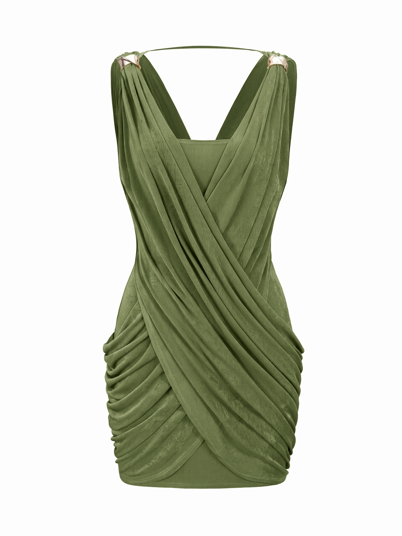 Vintage Accordion Pleated V-Neck Dress - Image 3