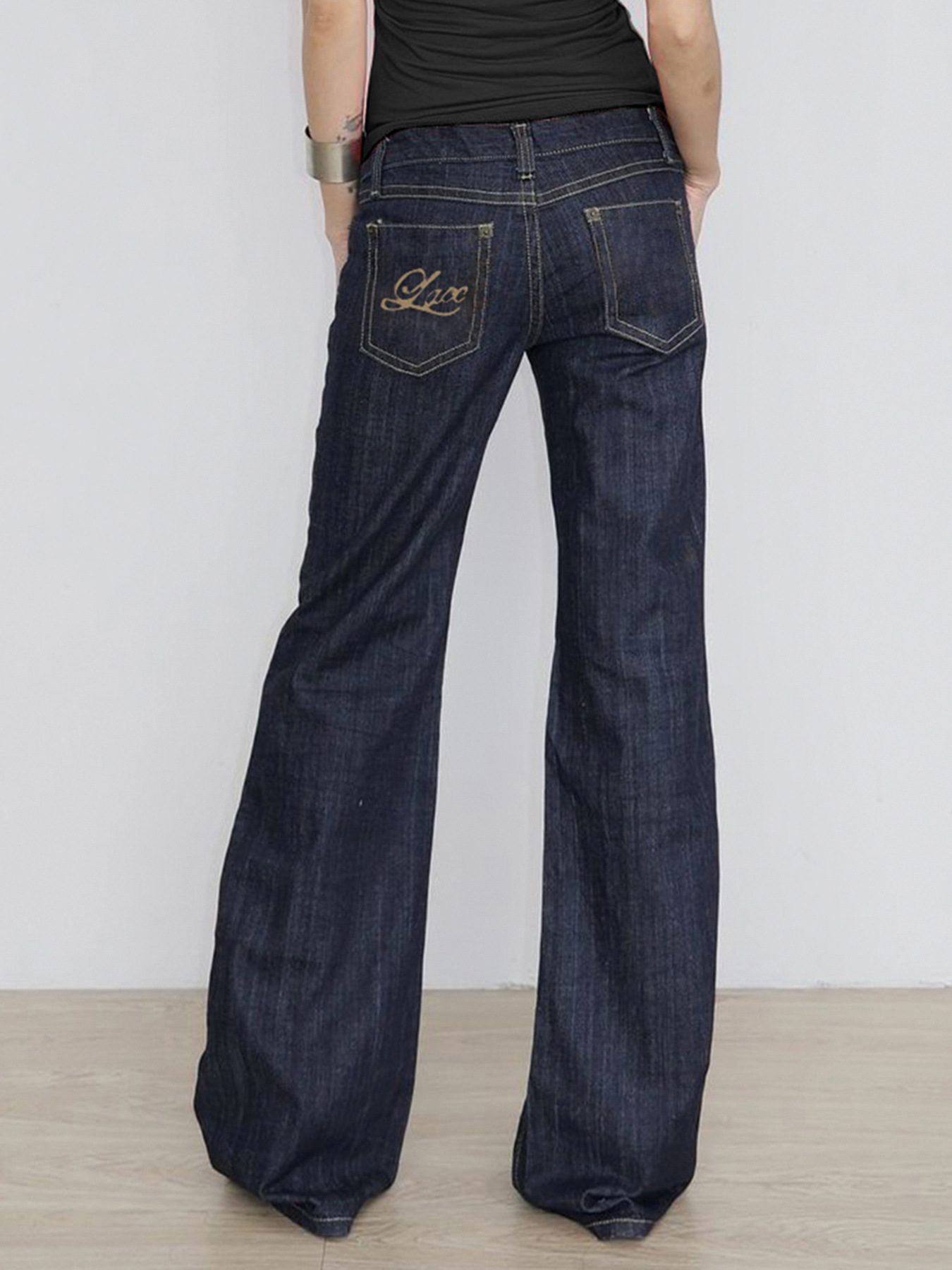 Letter Embroidery Low-Waist Flared Jeans - Image 5