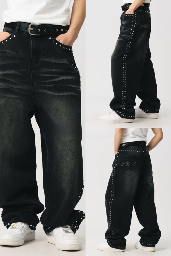 The Juliette Bolt Design Black Loose Wide Leg Jeans Detail – La Rose Couture Trousers & Skirts