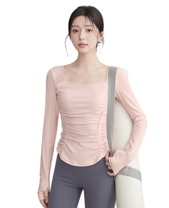 The Victoire Long Sleeve Pleated Fitness Yoga Top with Chest Pad Detail – La Rose Couture Tops & Blouses