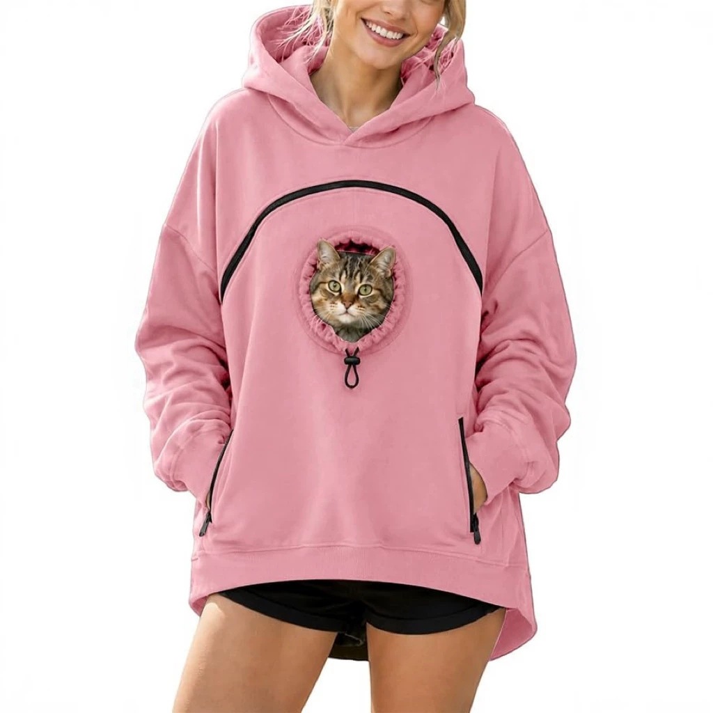 Womens Long Sleeve Hoodie with Pet Pocket - Image 5