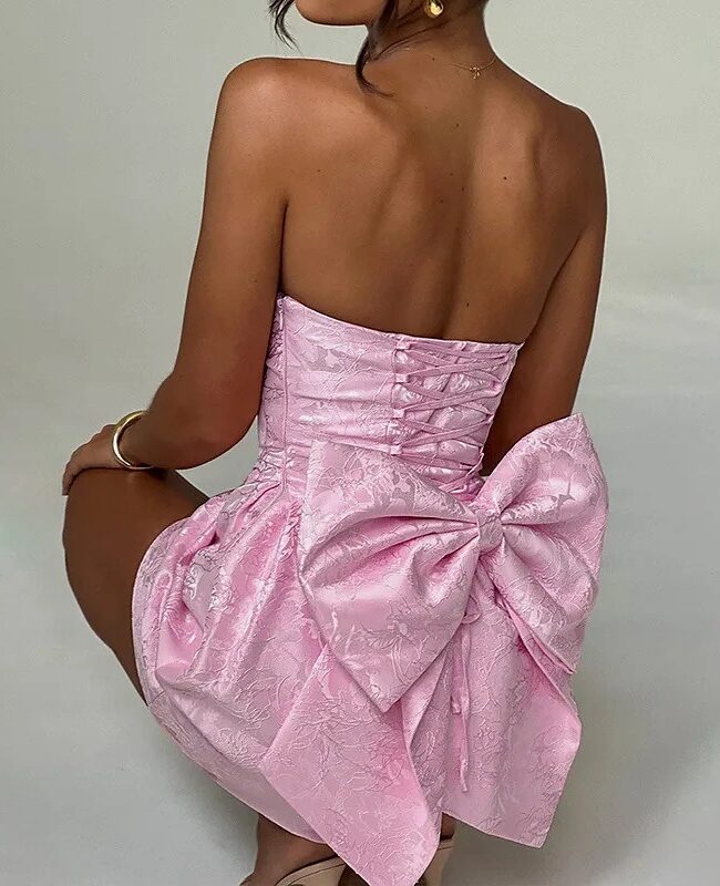 The Rosalie Bow Detail Jacquard Tube Dress Detail – La Rose Couture Dresses & Gowns