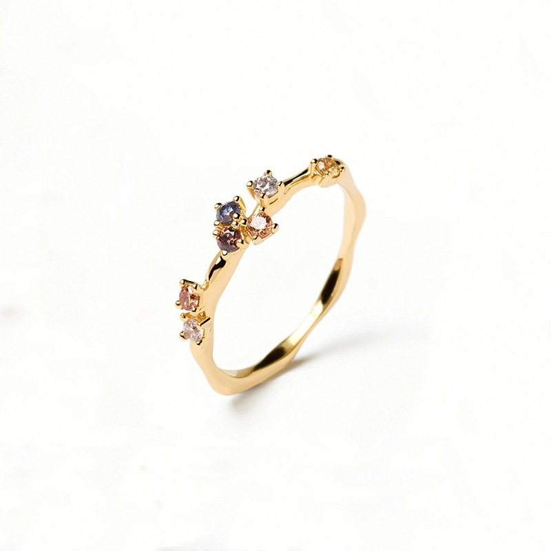 Adjustable Open Zirconium Ring with Simulated Diamonds