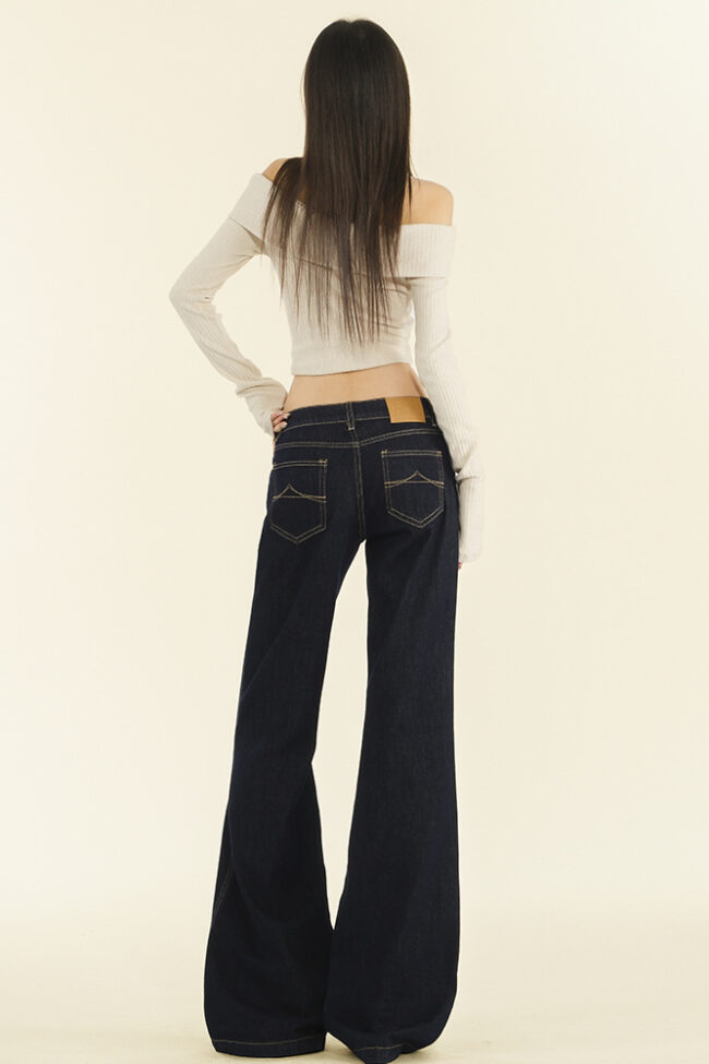 The Clothilde Dark Blue Low Waisted Micro Flared Jeans Detail – La Rose Couture Trousers & Skirts