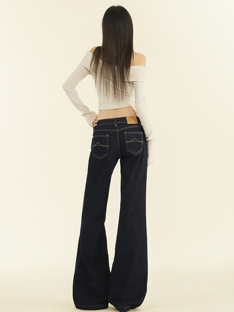 Women's Dark Blue Low Waisted Micro-flared Jeans - Image 5
