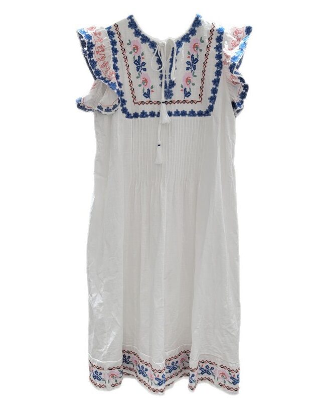 The Eleonore White Embroidered Puff Short Sleeve Dress for Summer Ethnic Style Detail – La Rose Couture Dresses & Gowns