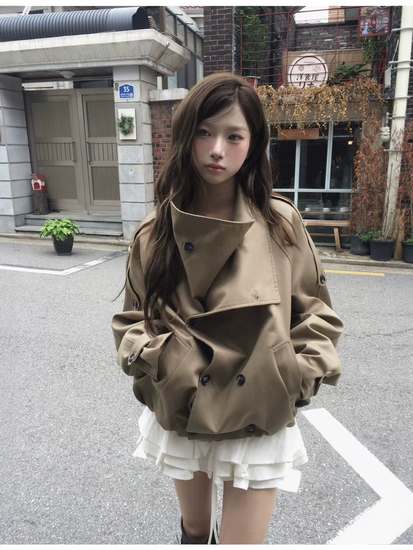 Womens Stand Collar Double Button Coat - Image 2