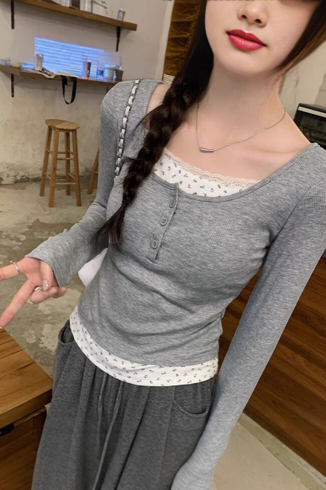 The Laure Fall Winter Imitation Two Piece Long Sleeved Top Detail – La Rose Couture Tops & Blouses