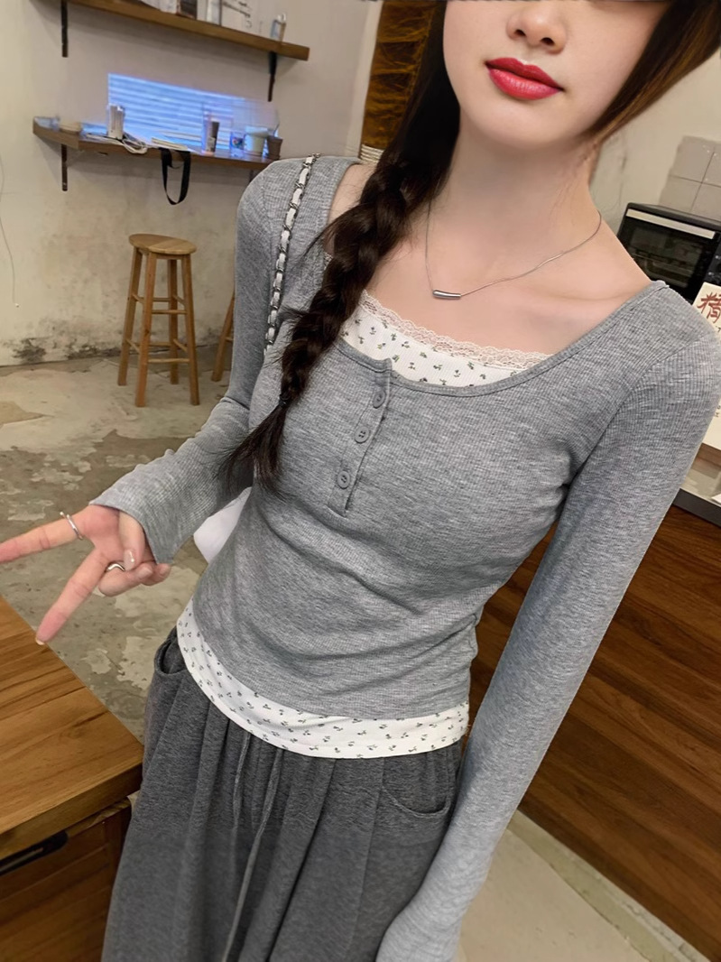 Women's fall/winter imitation two-piece long-sleeved top - Image 4