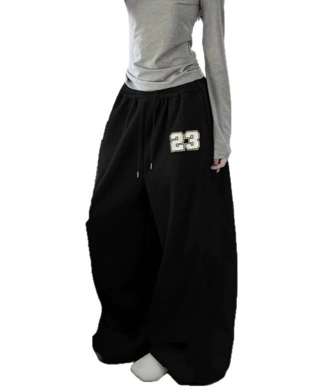 The Magali Letter Print Fleece Lined High Waist Wide Leg Casual Pants Detail – La Rose Couture Trousers & Skirts
